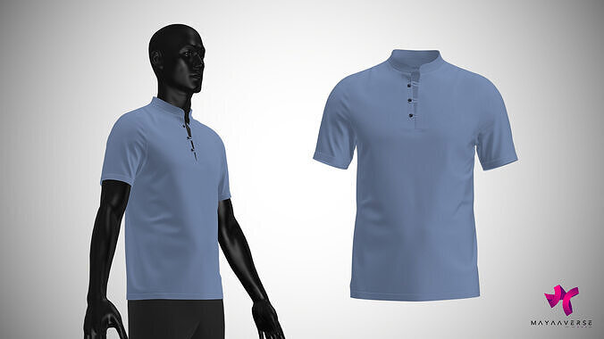 Kurta Collar Half Sleeve T-shirt 3D model