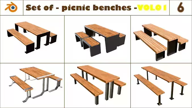 Set of 6 picnic benches-VOL01