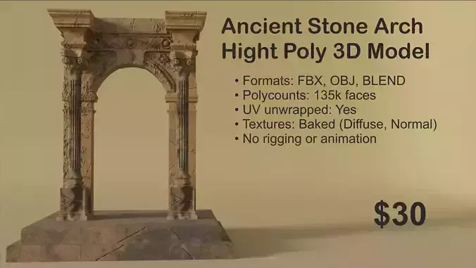 Ancient Marble Arch - Historic High Poly Asset