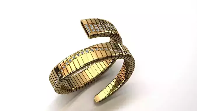 Luxury Coiled Bracelet with Diamonds  High-End Jewelry 3D Model 3D print model