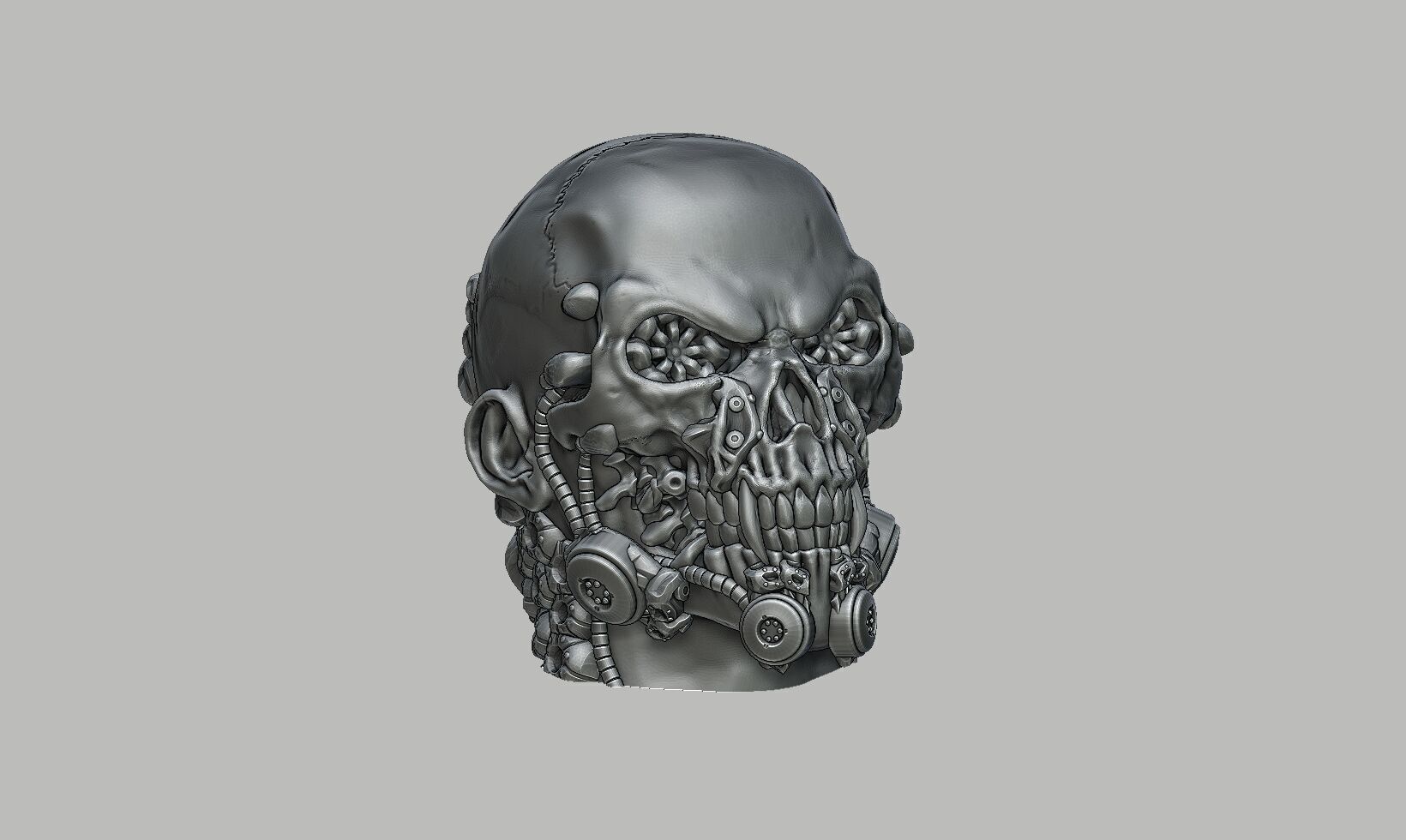 Robot Skull Headphone Stand Cyborg Headset Stand 3D print model_5