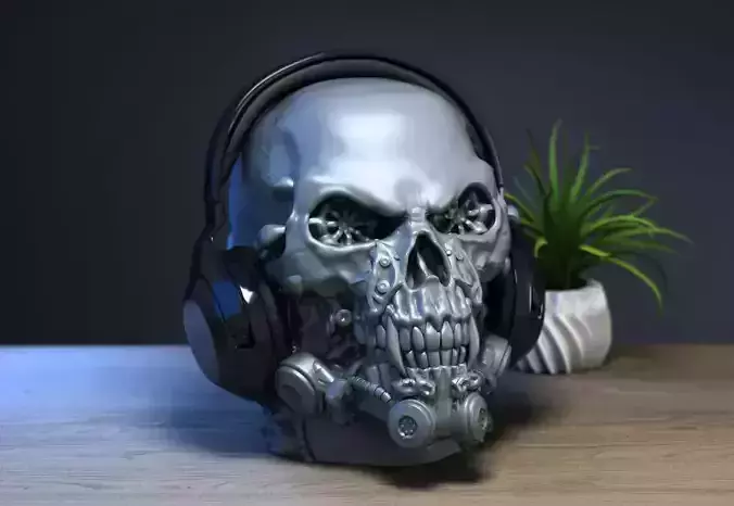 Robot Skull Headphone Stand Cyborg Headset Stand