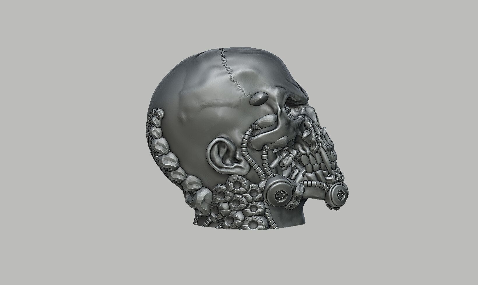 Robot Skull Headphone Stand Cyborg Headset Stand 3D print model_7