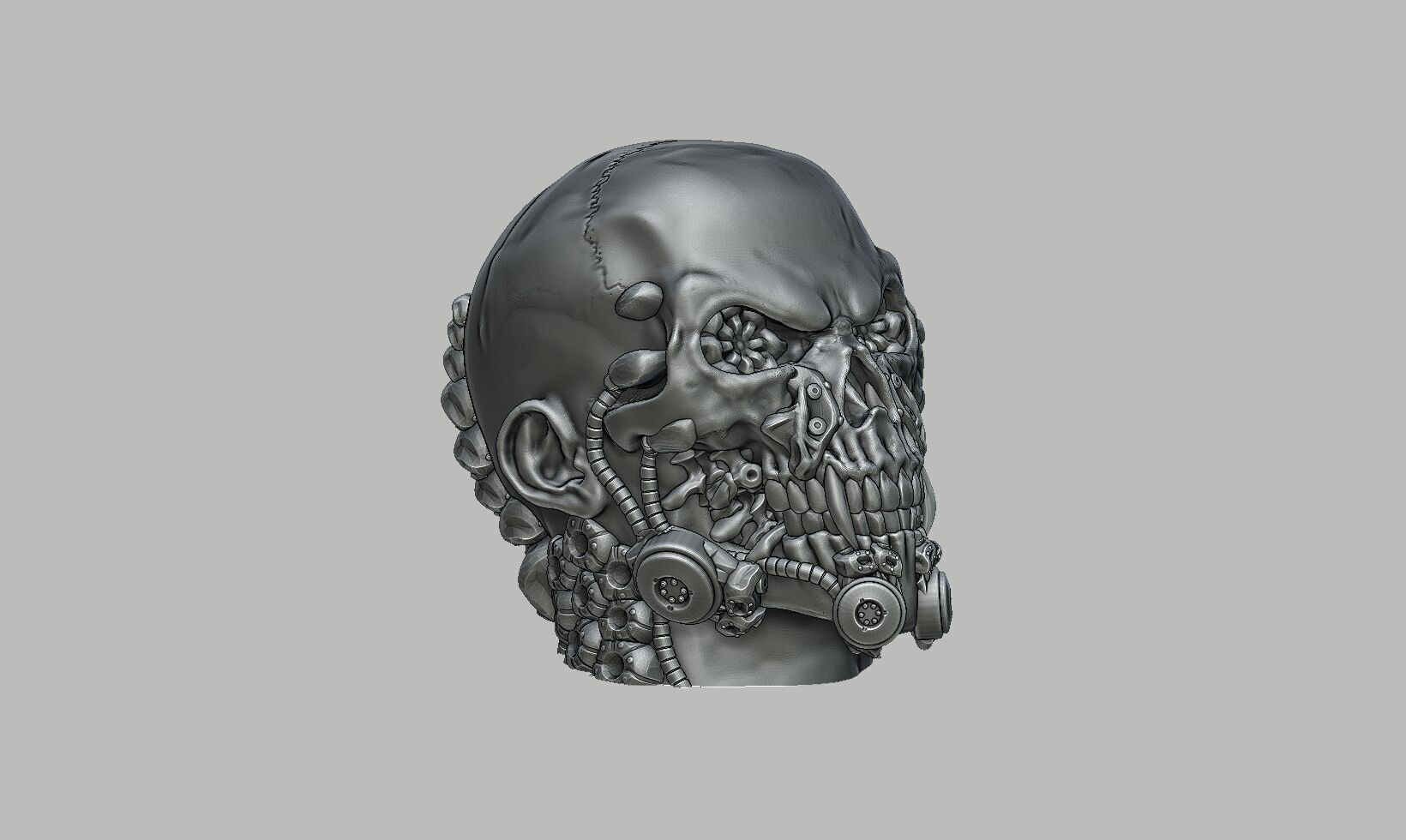 Robot Skull Headphone Stand Cyborg Headset Stand 3D print model_4