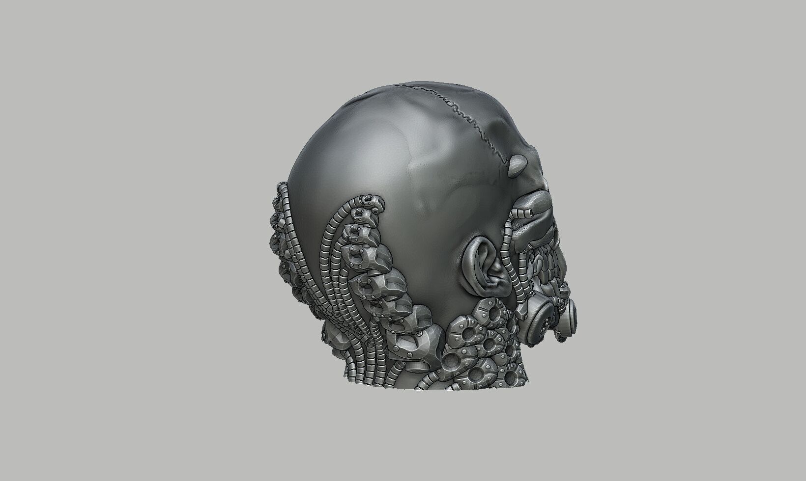 Robot Skull Headphone Stand Cyborg Headset Stand 3D print model_9