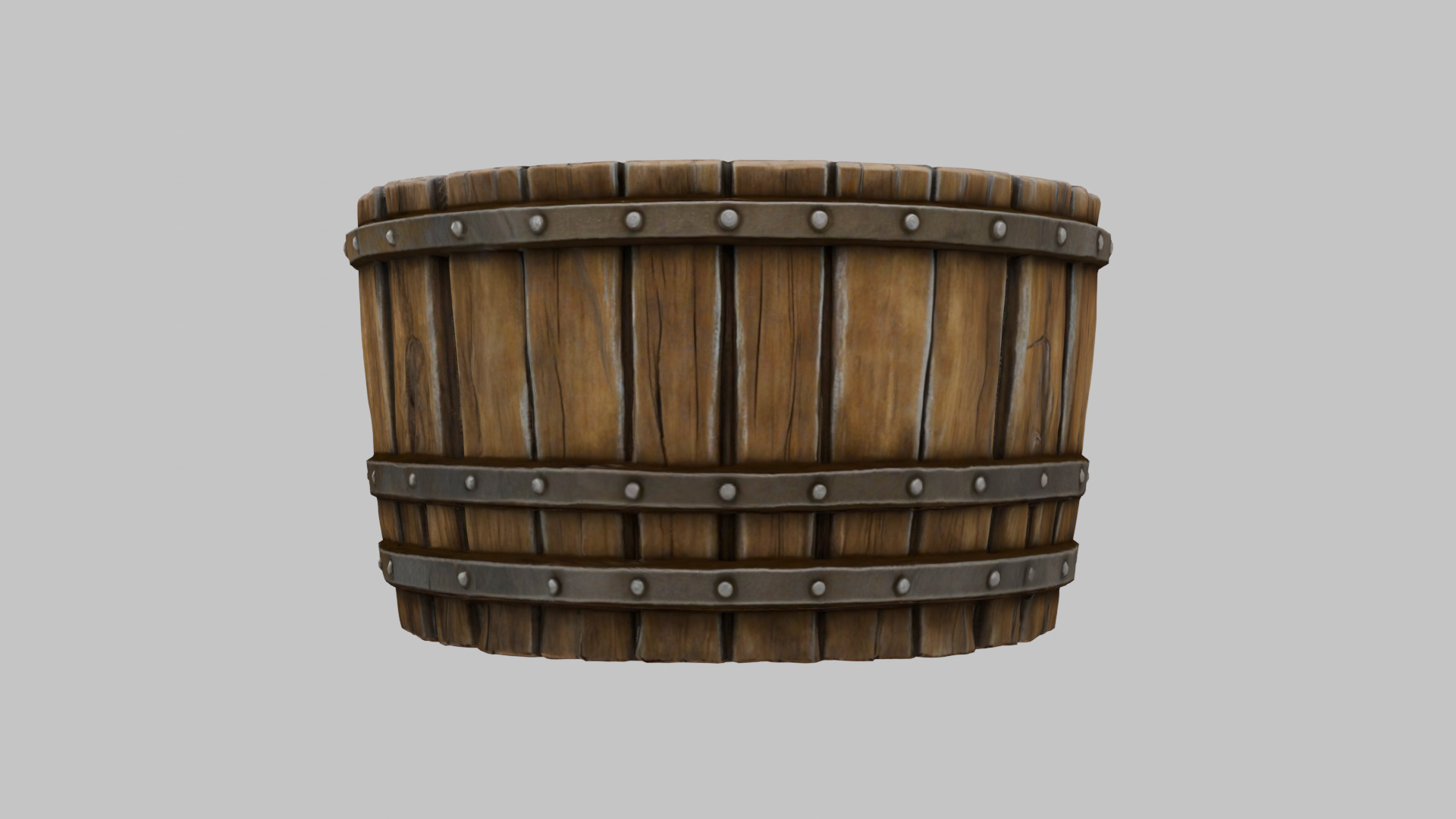 Rustic Wooden Water Barrel 3D Model Low-poly 3D model_6