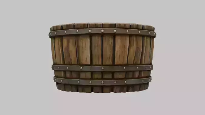 Rustic Wooden Water Barrel 3D Model