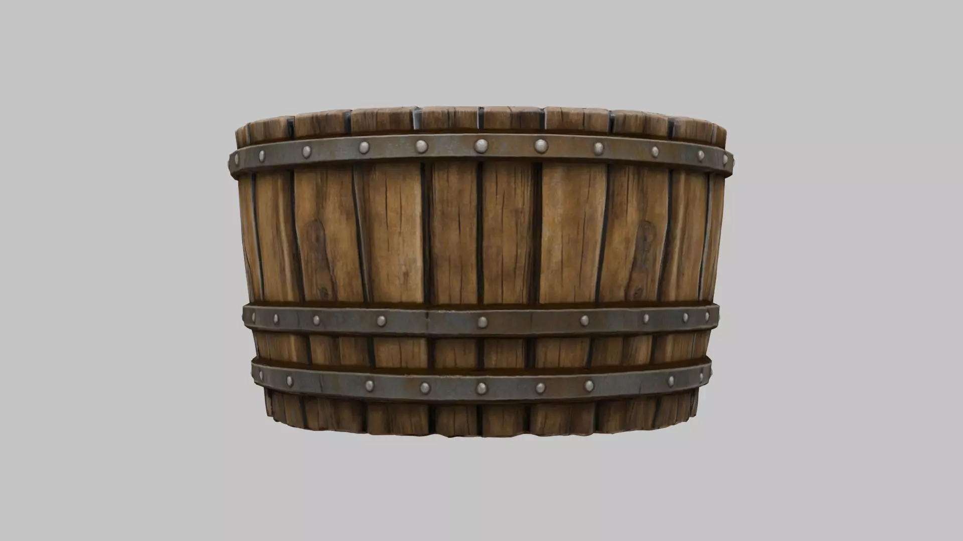 Rustic Wooden Water Barrel 3D Model Low-poly 3D model_0