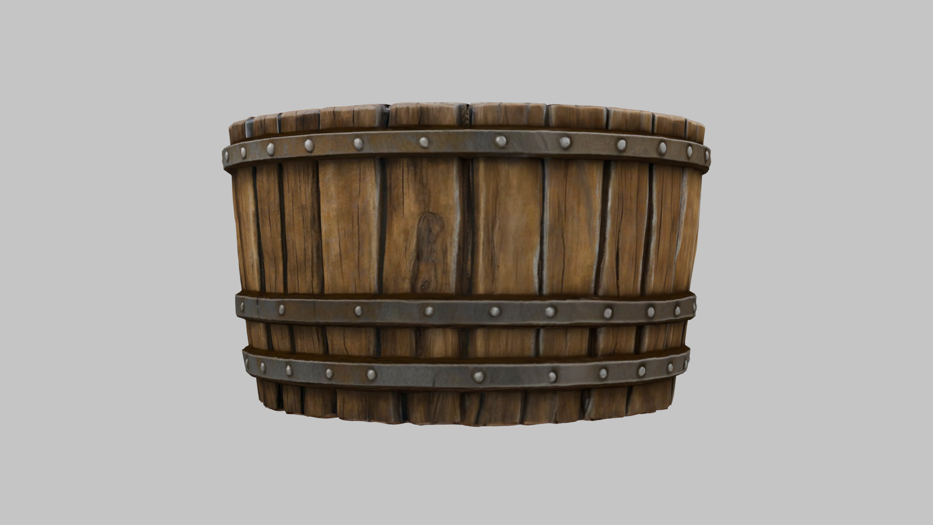 Rustic Wooden Water Barrel 3D Model Low-poly 3D model_7