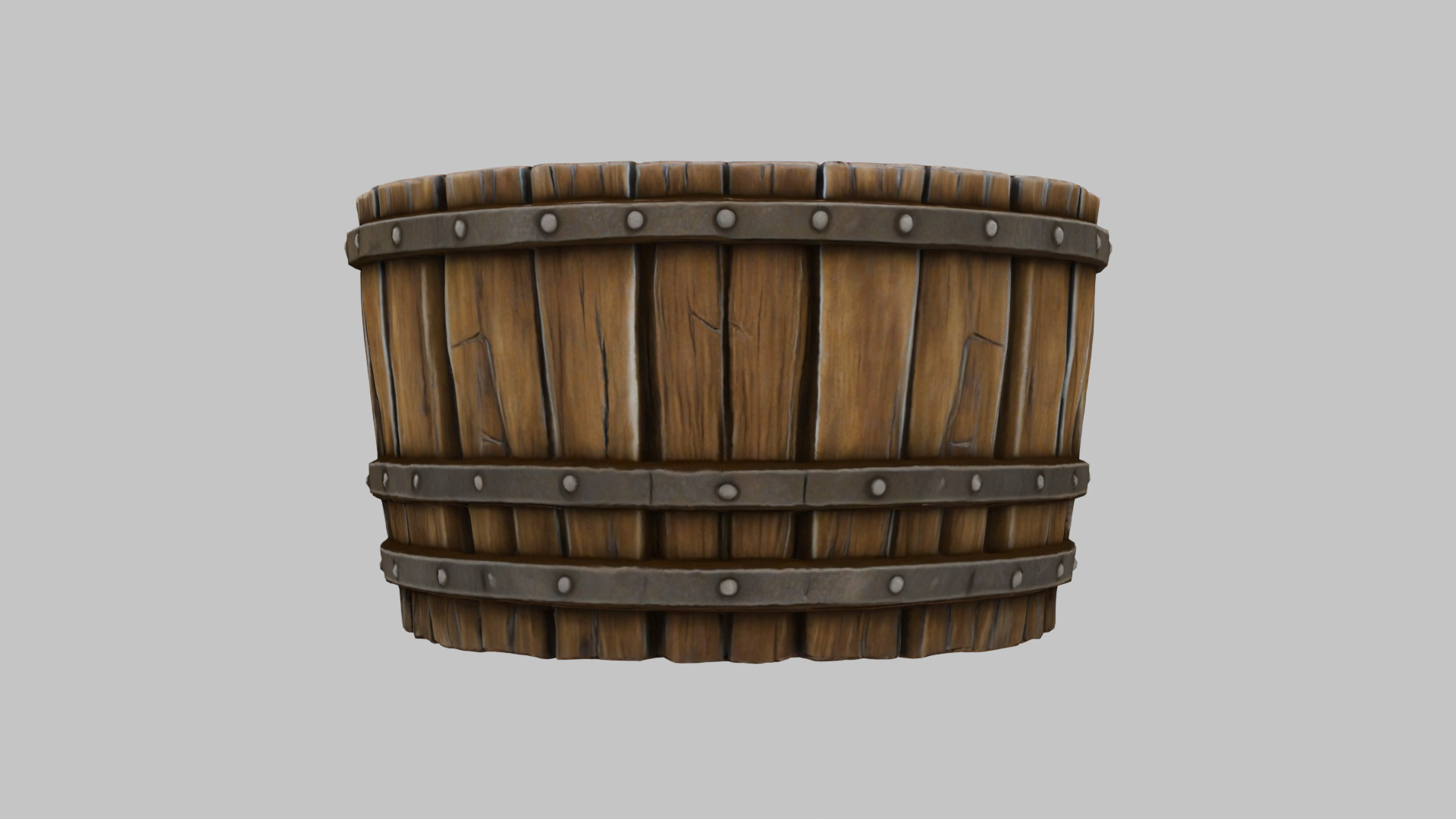 Rustic Wooden Water Barrel 3D Model Low-poly 3D model_4