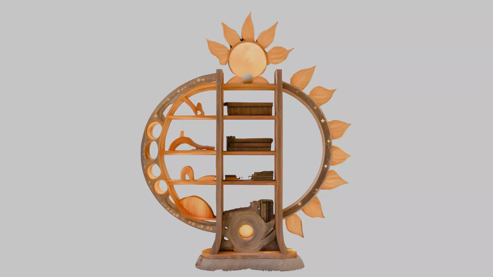 Stylized Bookshelf with Ornaments Low-poly 3D model