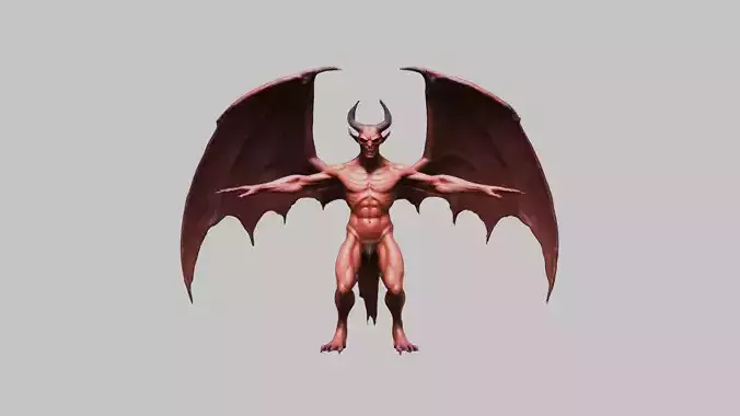 3D Model of Satan with Wings and Horns