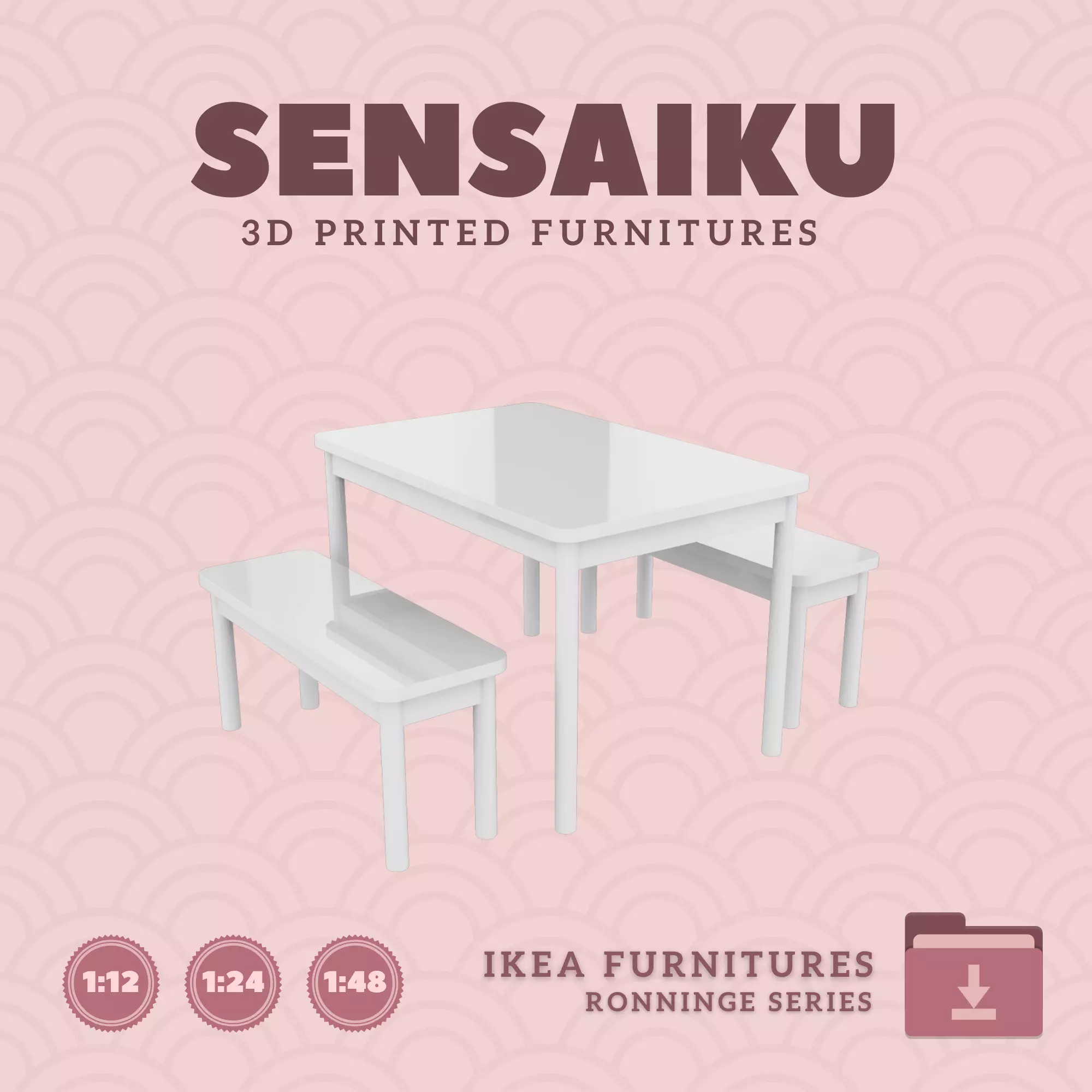 RONNINGE Table 46 In with Bench for Dollhouse - IKEA - 3D Print 3D print model_0