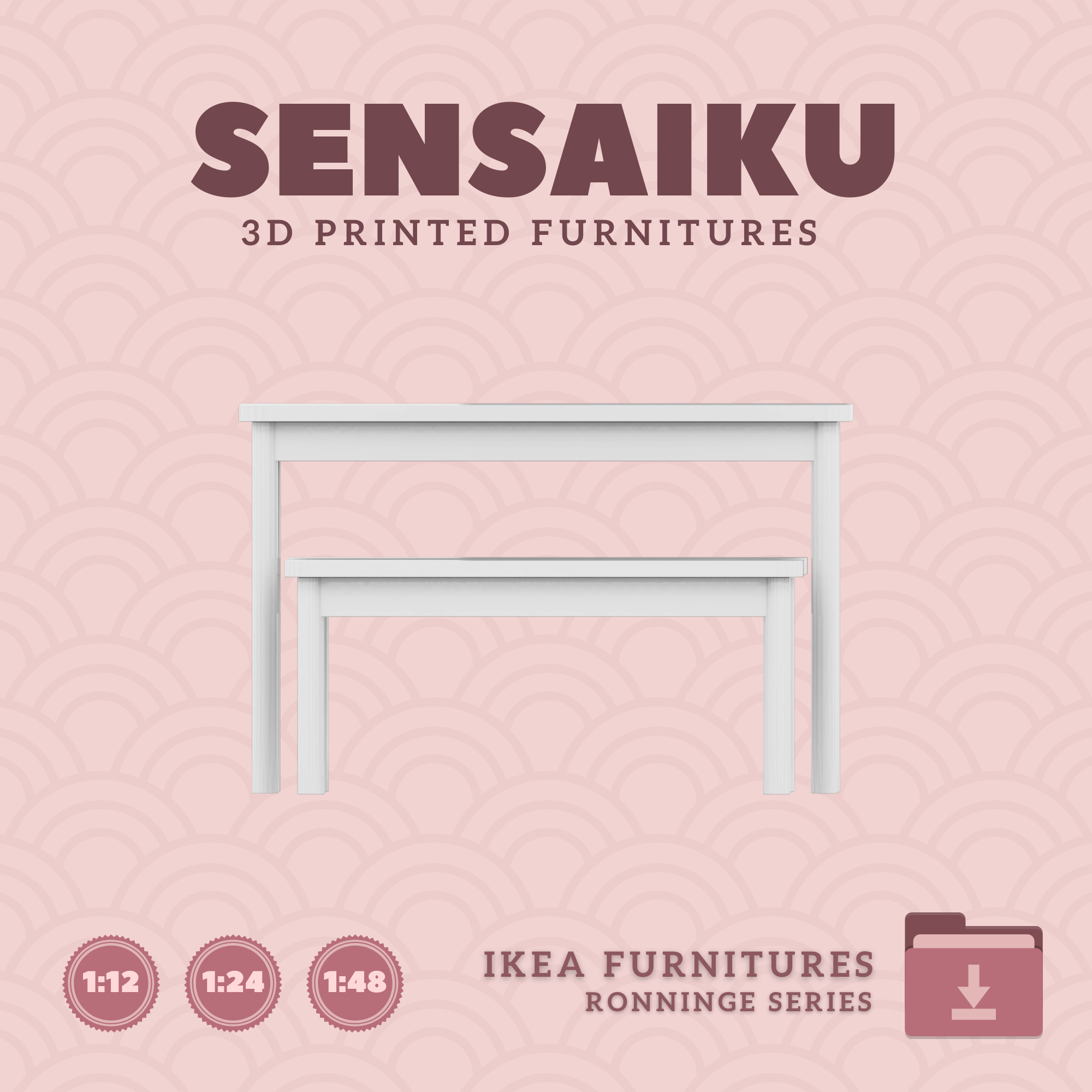 RONNINGE Table 46 In with Bench for Dollhouse - IKEA - 3D Print 3D print model_1