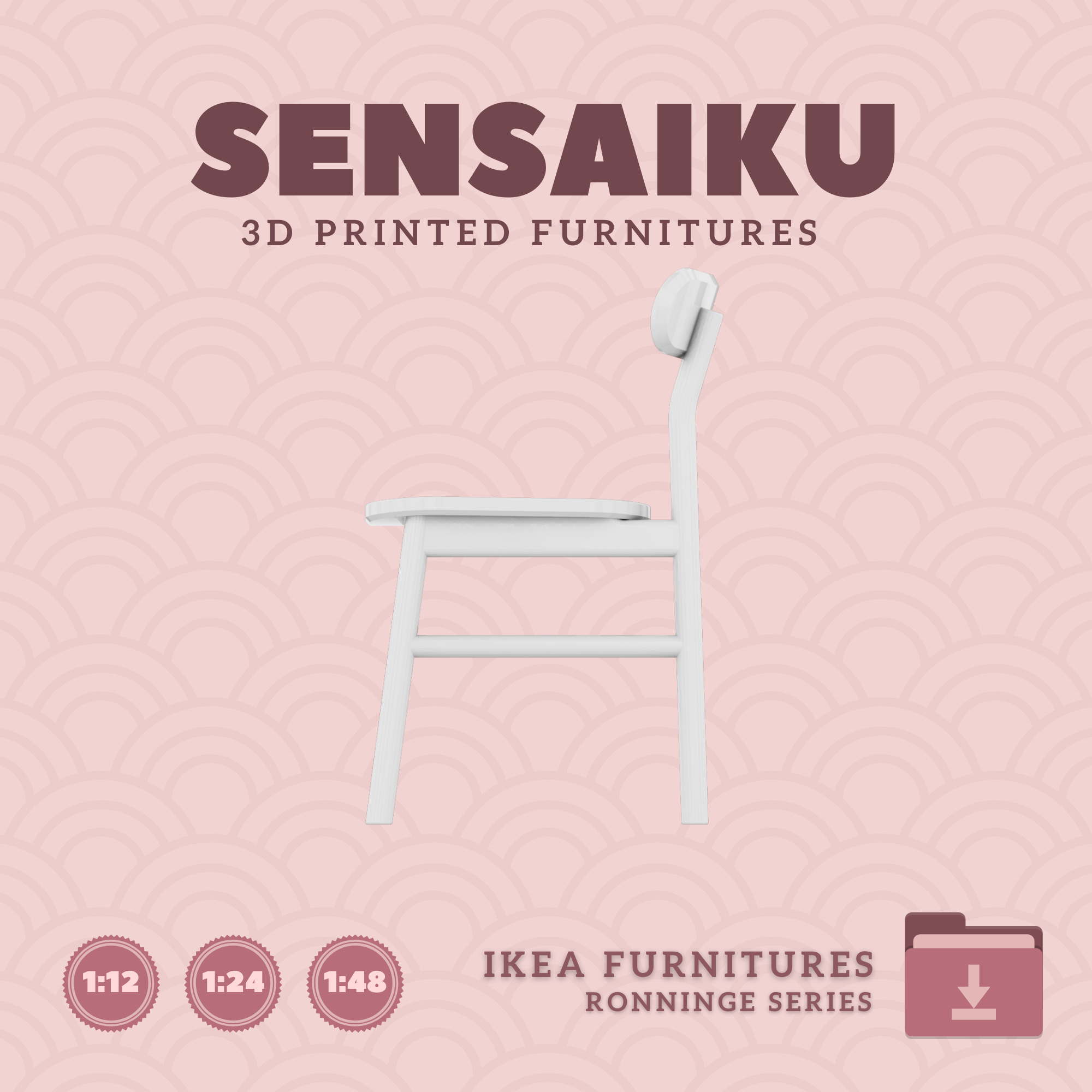 RONNINGE Birch Chair for Miniature Dollhouse - IKEA - 3D Print 3D print model_1