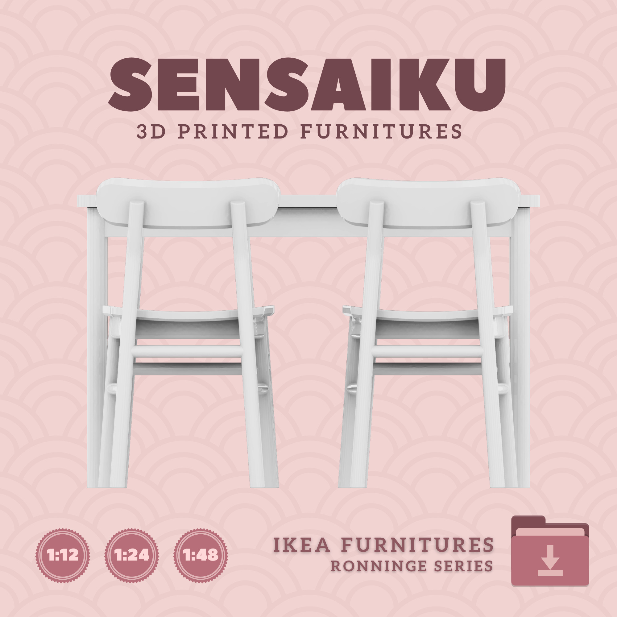 RONNINGE Table and Chairs for Dollhouse - IKEA - 3D Print 3D print model_3