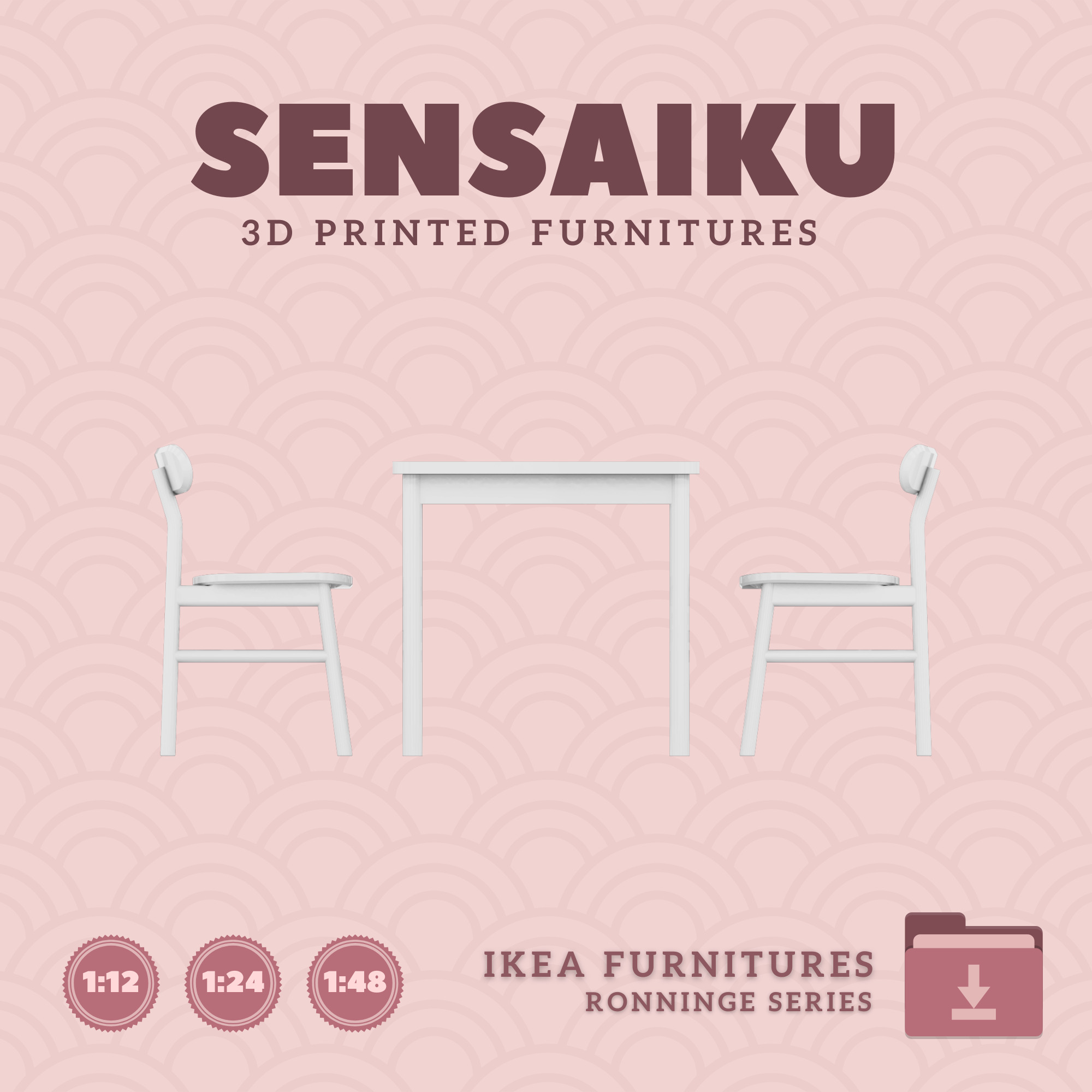 RONNINGE Table and Chairs for Dollhouse - IKEA - 3D Print 3D print model_1