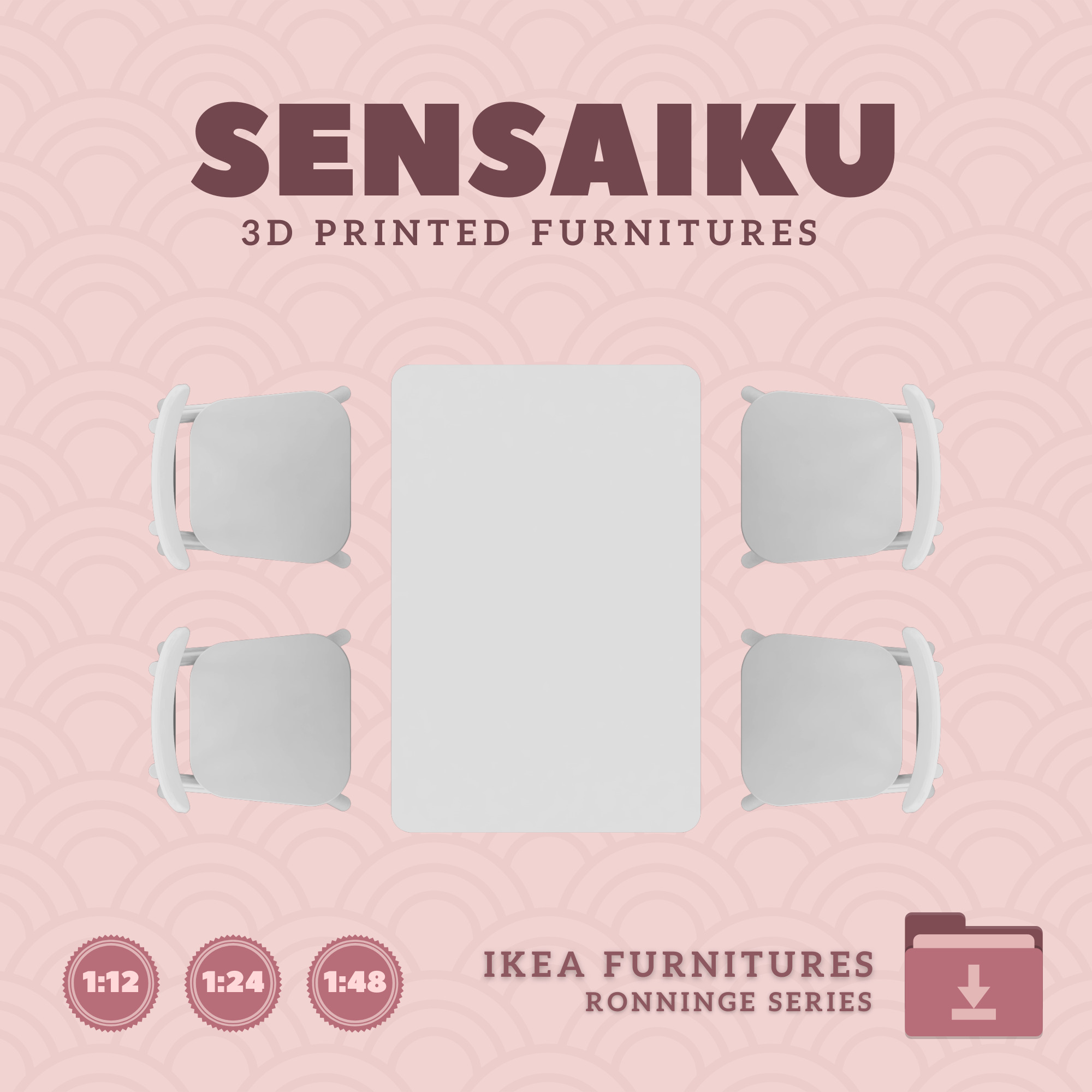 RONNINGE Table and Chairs for Dollhouse - IKEA - 3D Print 3D print model_2