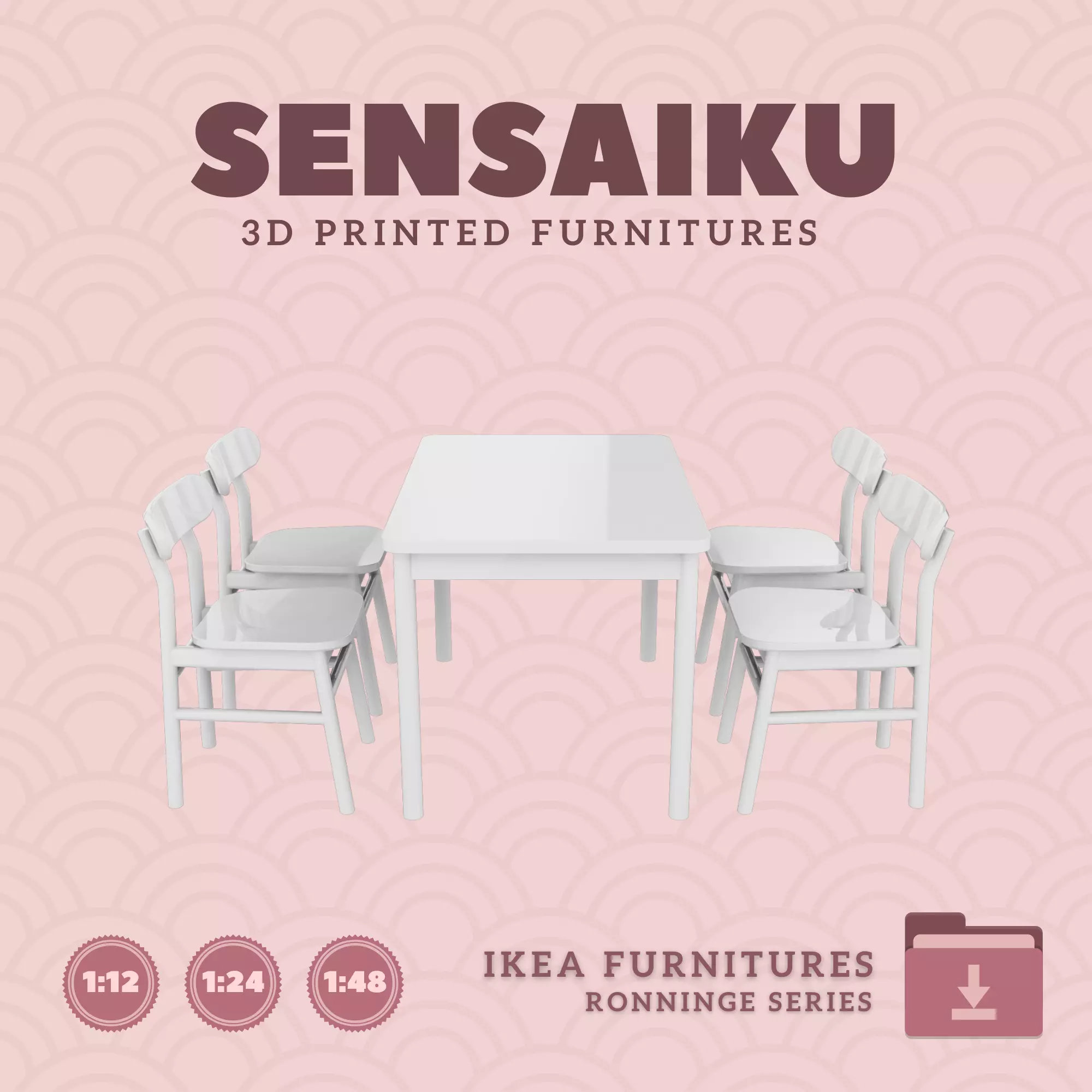 RONNINGE Table and Chairs for Dollhouse - IKEA - 3D Print 3D print model_0