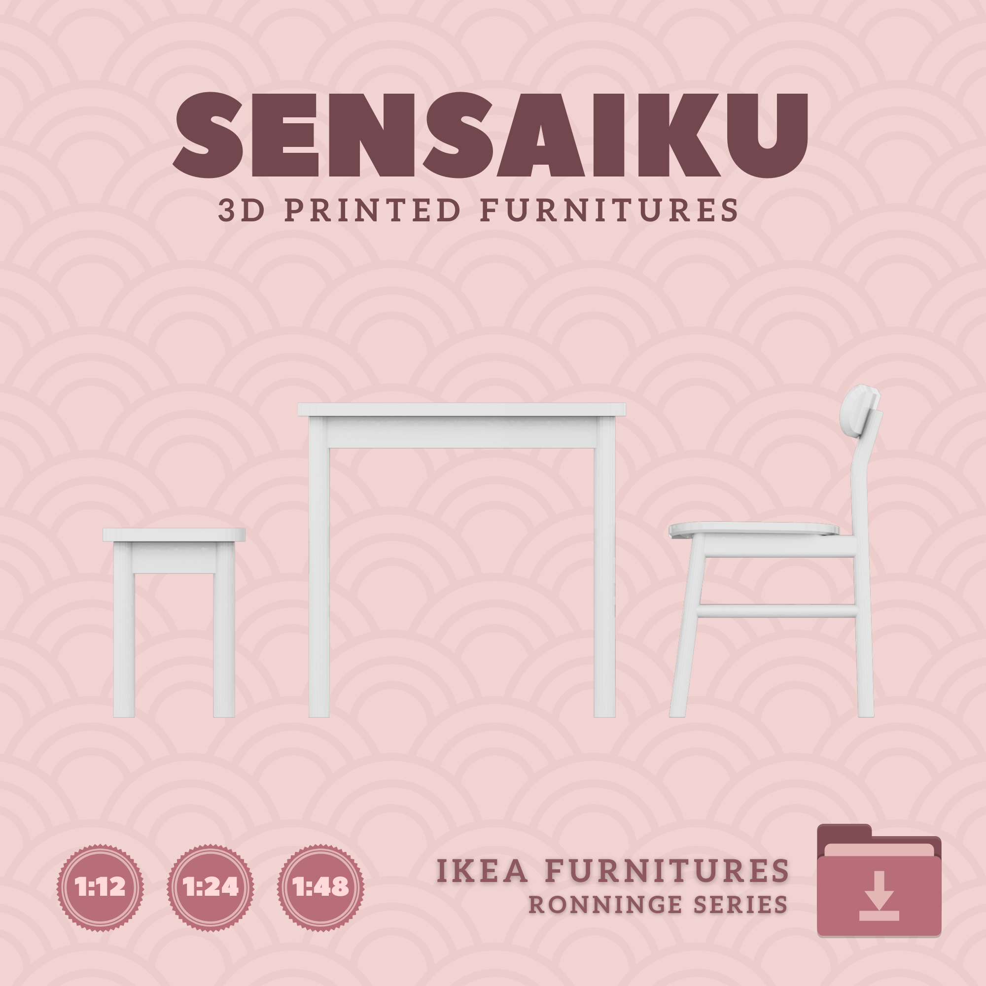 RONNINGE Table Chairs and Bench for Dollhouse - IKEA - 3D Print 3D print model_1