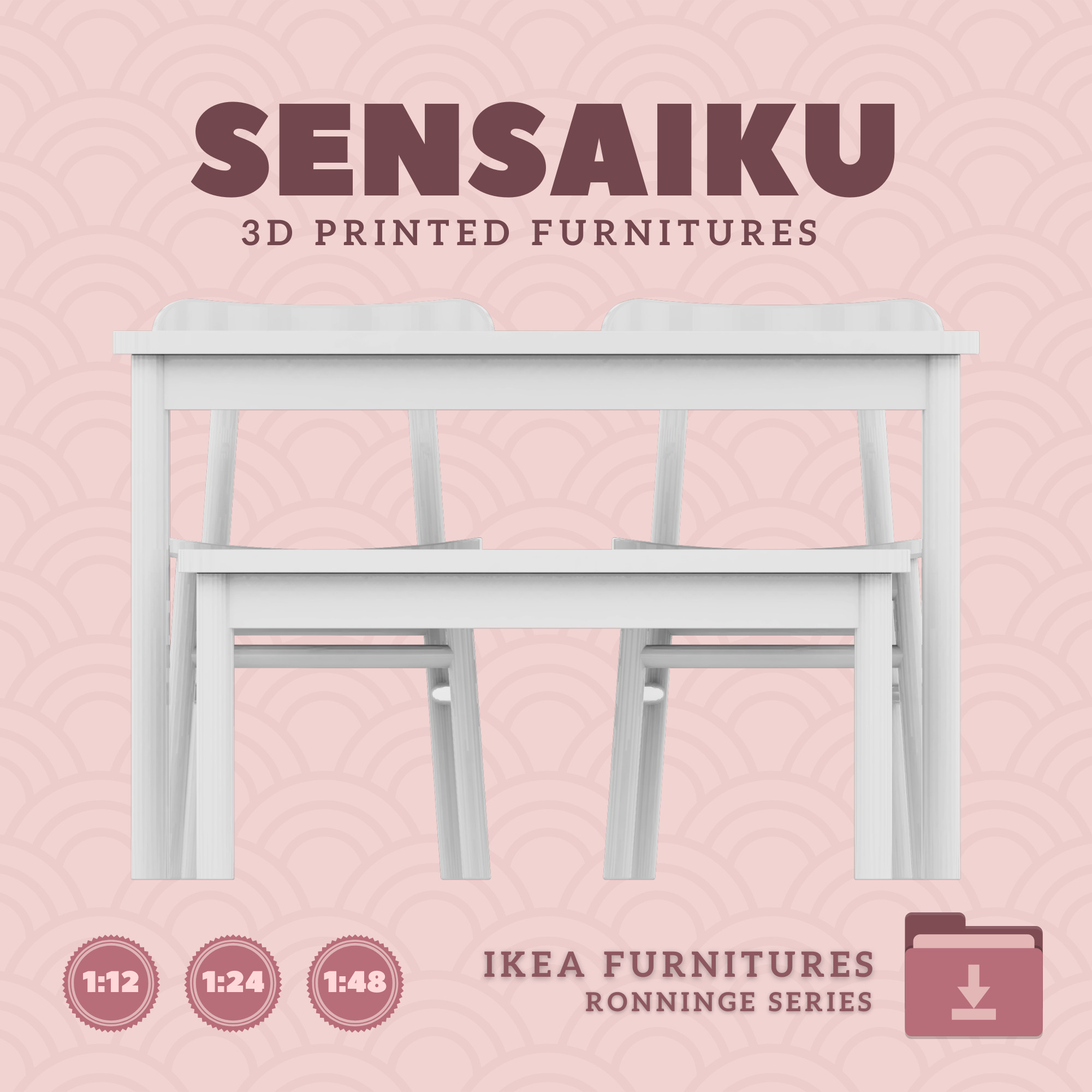 RONNINGE Table Chairs and Bench for Dollhouse - IKEA - 3D Print 3D print model_2