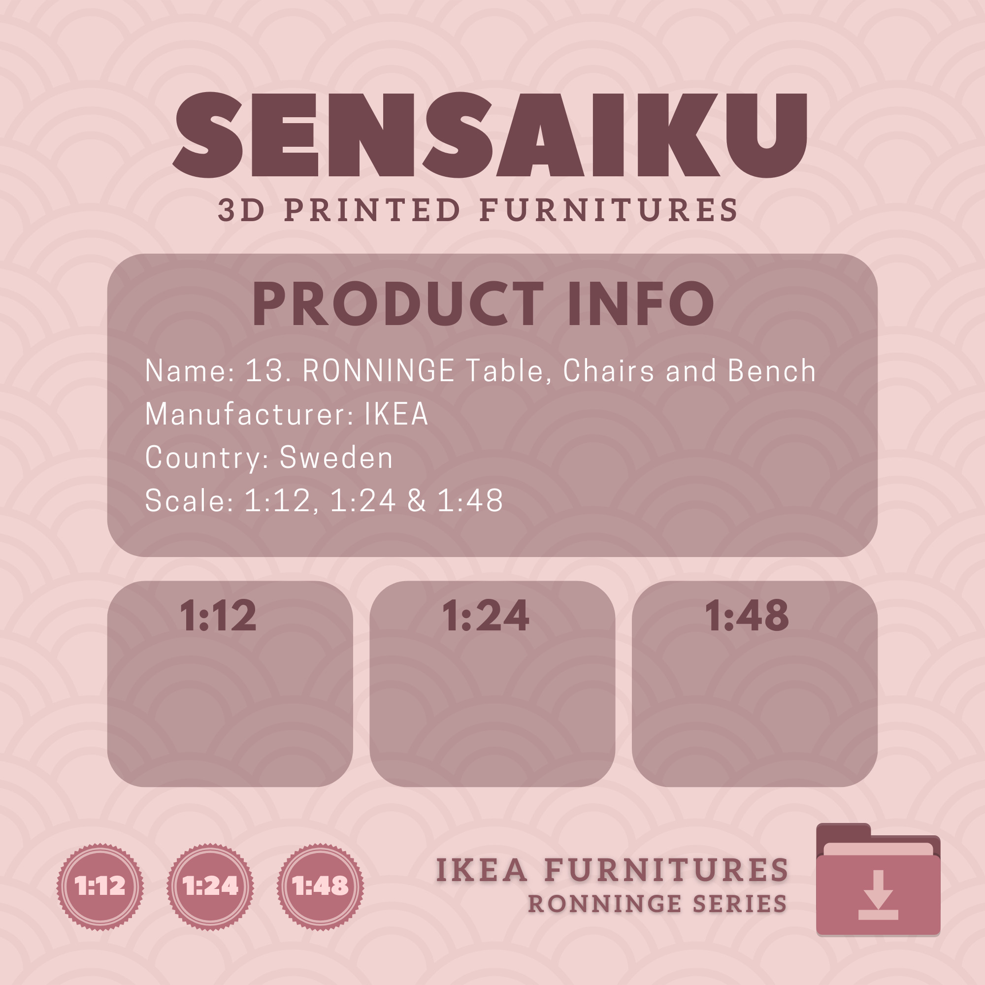 RONNINGE Table Chairs and Bench for Dollhouse - IKEA - 3D Print 3D print model_4