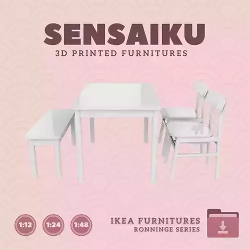 RONNINGE Table Chairs and Bench for Dollhouse - IKEA - 3D Print