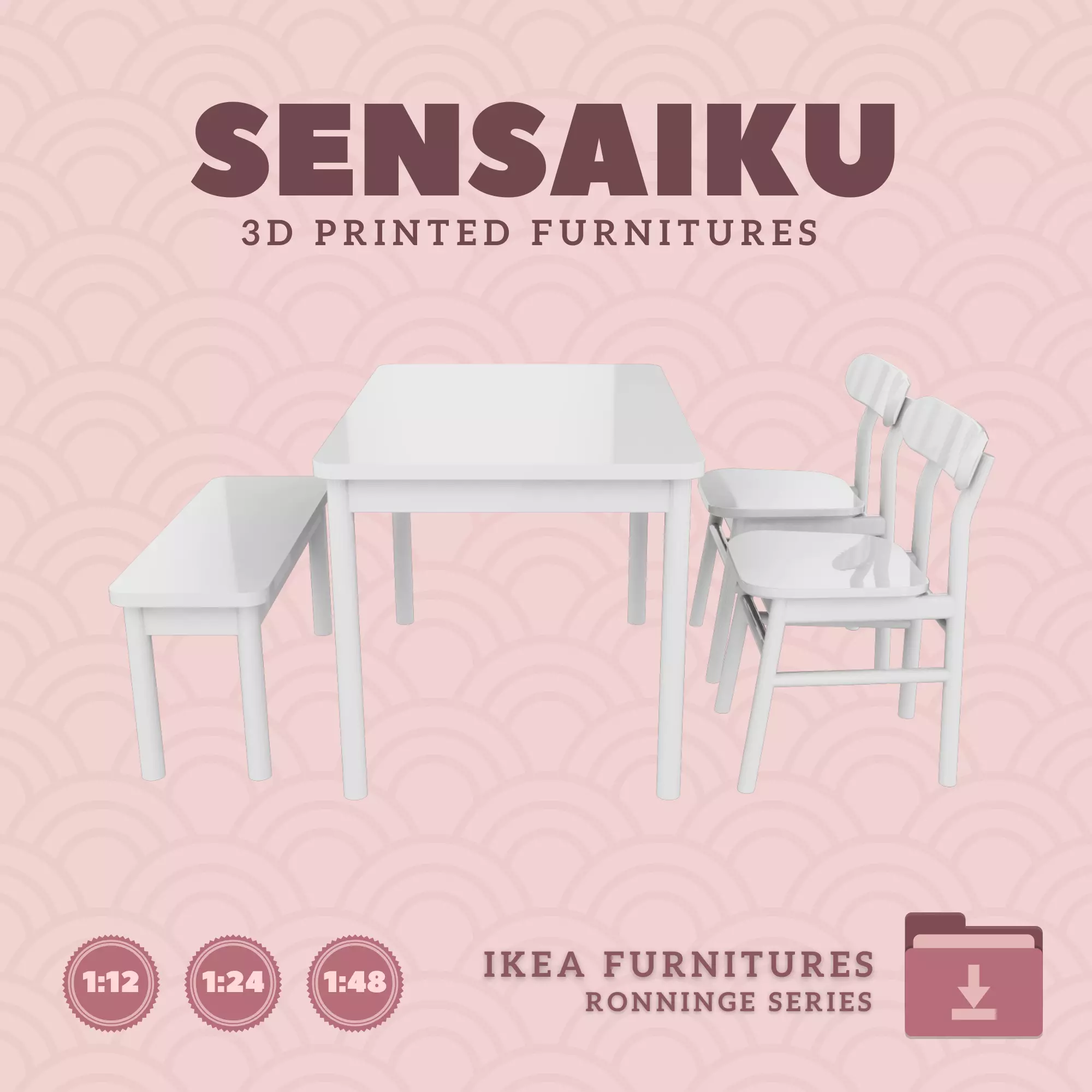 RONNINGE Table Chairs and Bench for Dollhouse - IKEA - 3D Print 3D print model_0