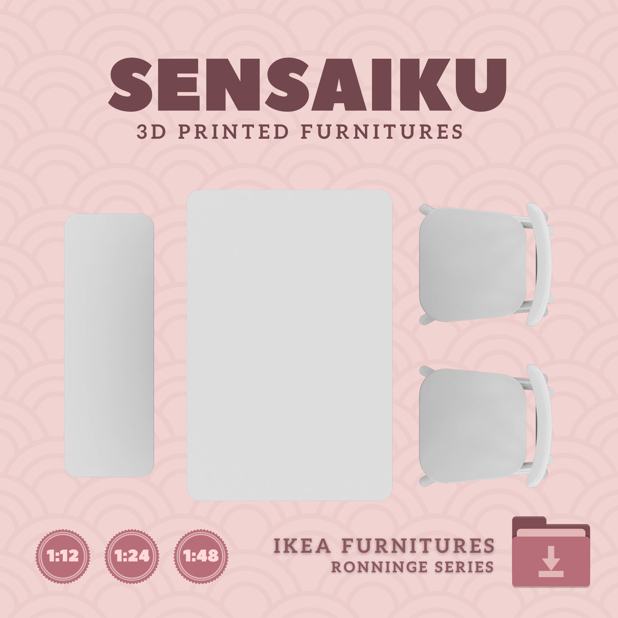 RONNINGE Table Chairs and Bench for Dollhouse - IKEA - 3D Print 3D print model_3