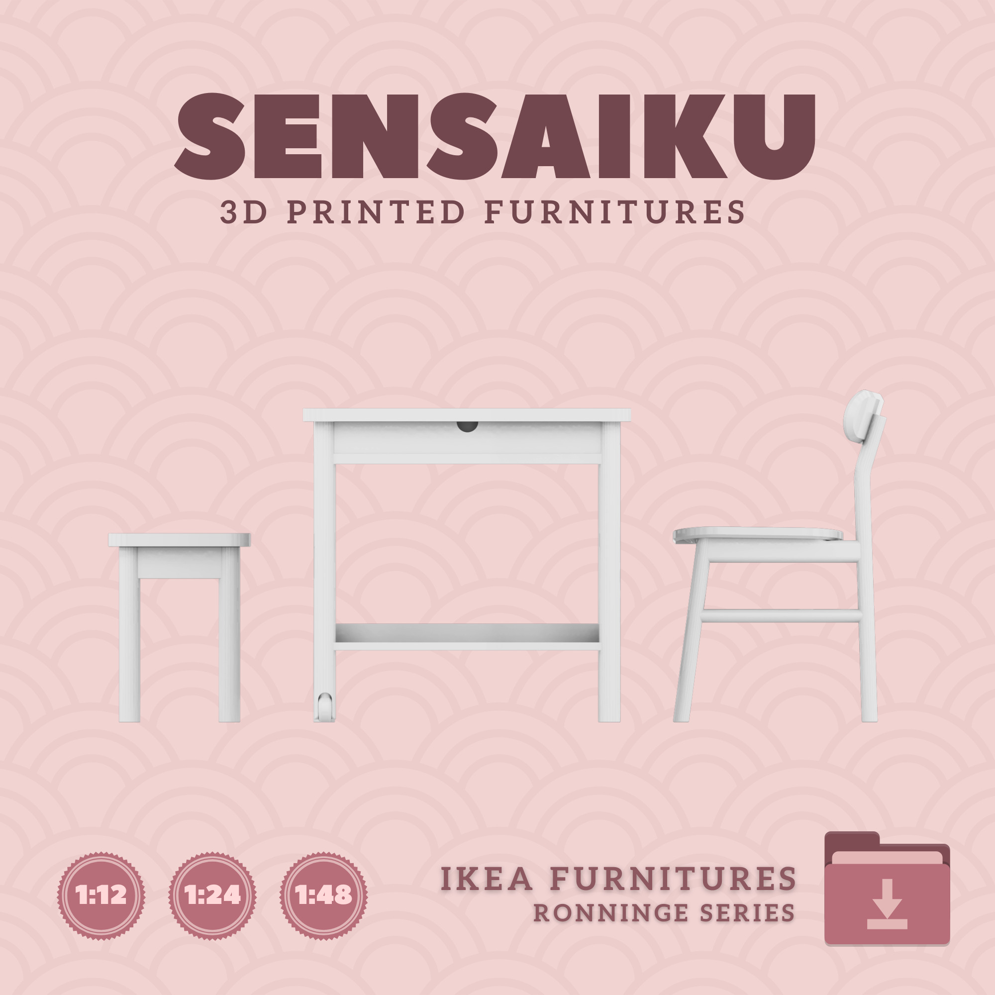 RONNINGE Table Chairs Bench and Cart Dollhouse - IKEA - 3D Print 3D print model_1