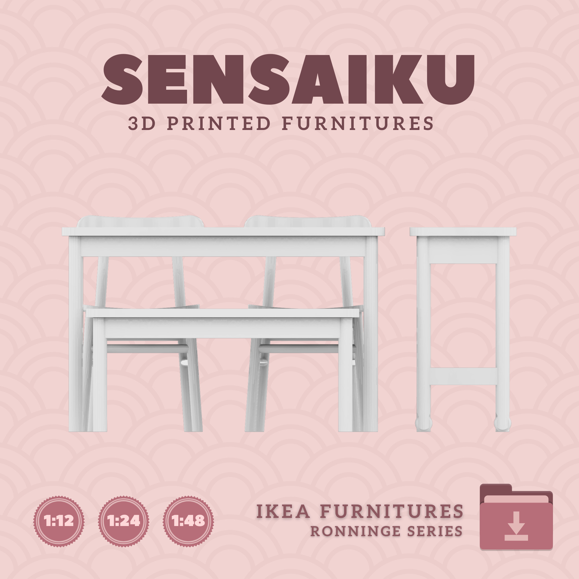 RONNINGE Table Chairs Bench and Cart Dollhouse - IKEA - 3D Print 3D print model_3