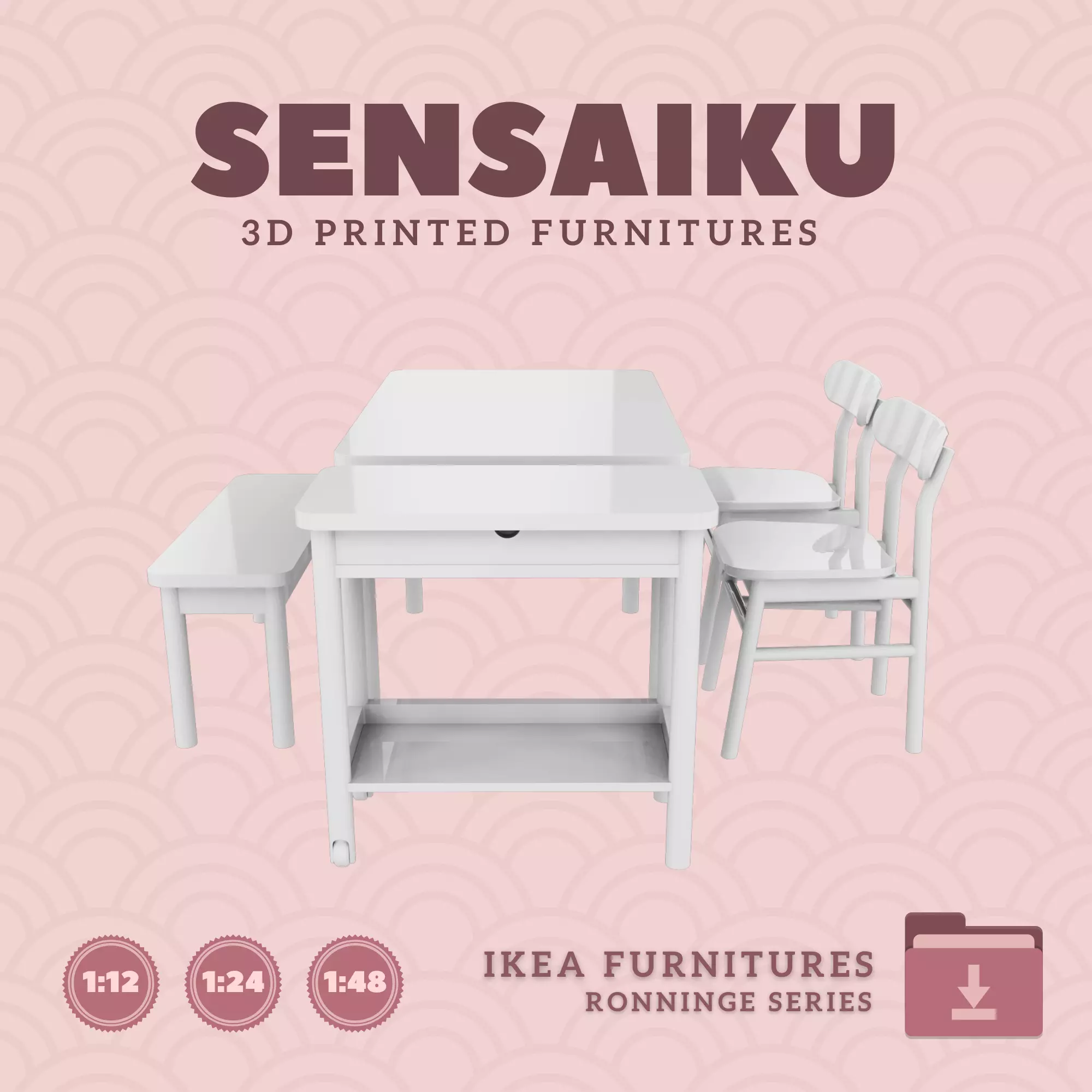 RONNINGE Table Chairs Bench and Cart Dollhouse - IKEA - 3D Print 3D print model_0