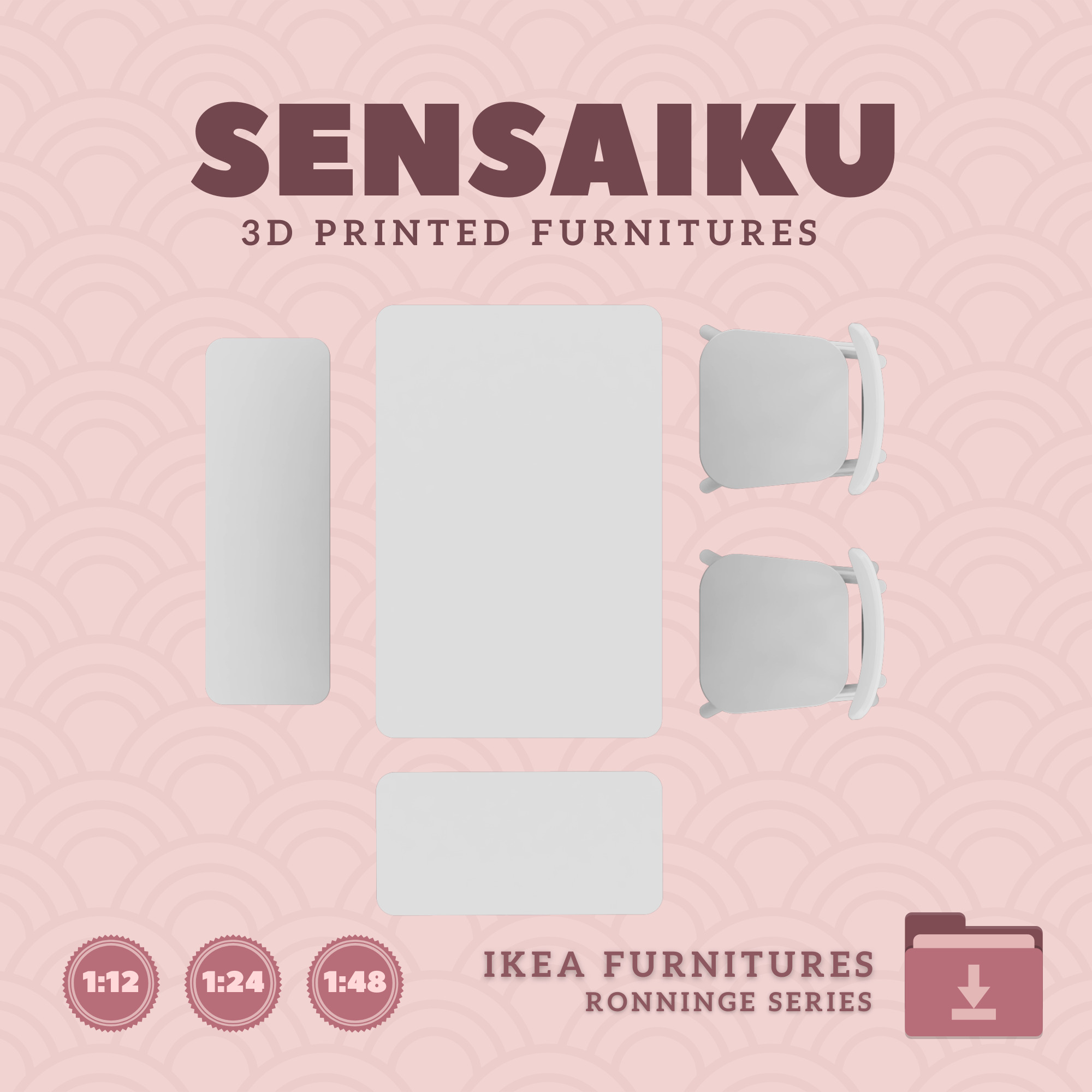 RONNINGE Table Chairs Bench and Cart Dollhouse - IKEA - 3D Print 3D print model_2