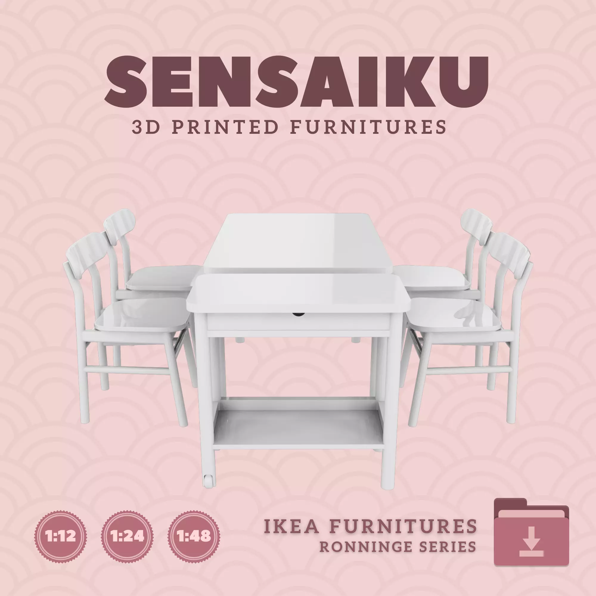 RONNINGE Table Chairs Cart for Dollhouse - IKEA - 3D Print 3D print model_0