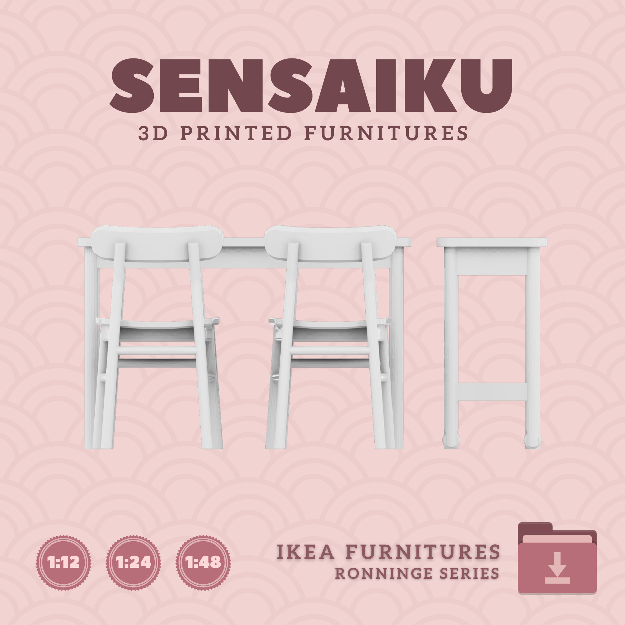 RONNINGE Table Chairs Cart for Dollhouse - IKEA - 3D Print 3D print model_2