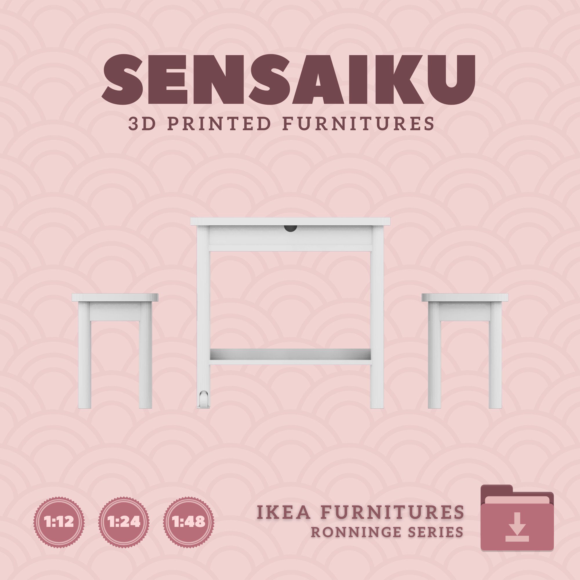 RONNINGE Table Bench and Cart for Dollhouse - IKEA - 3D Print 3D print model_1
