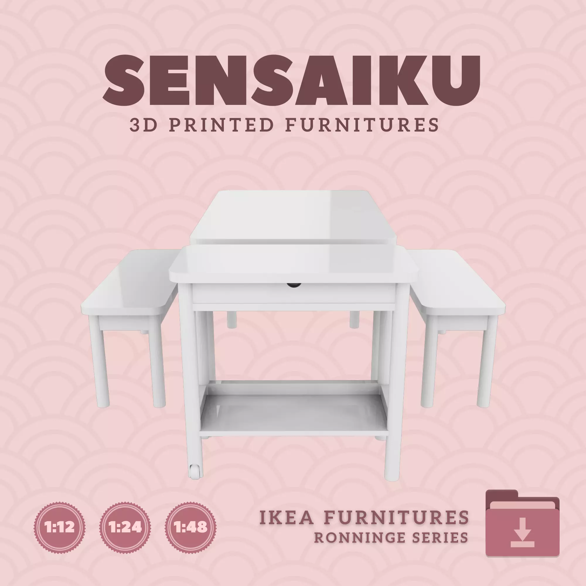 RONNINGE Table Bench and Cart for Dollhouse - IKEA - 3D Print 3D print model_0
