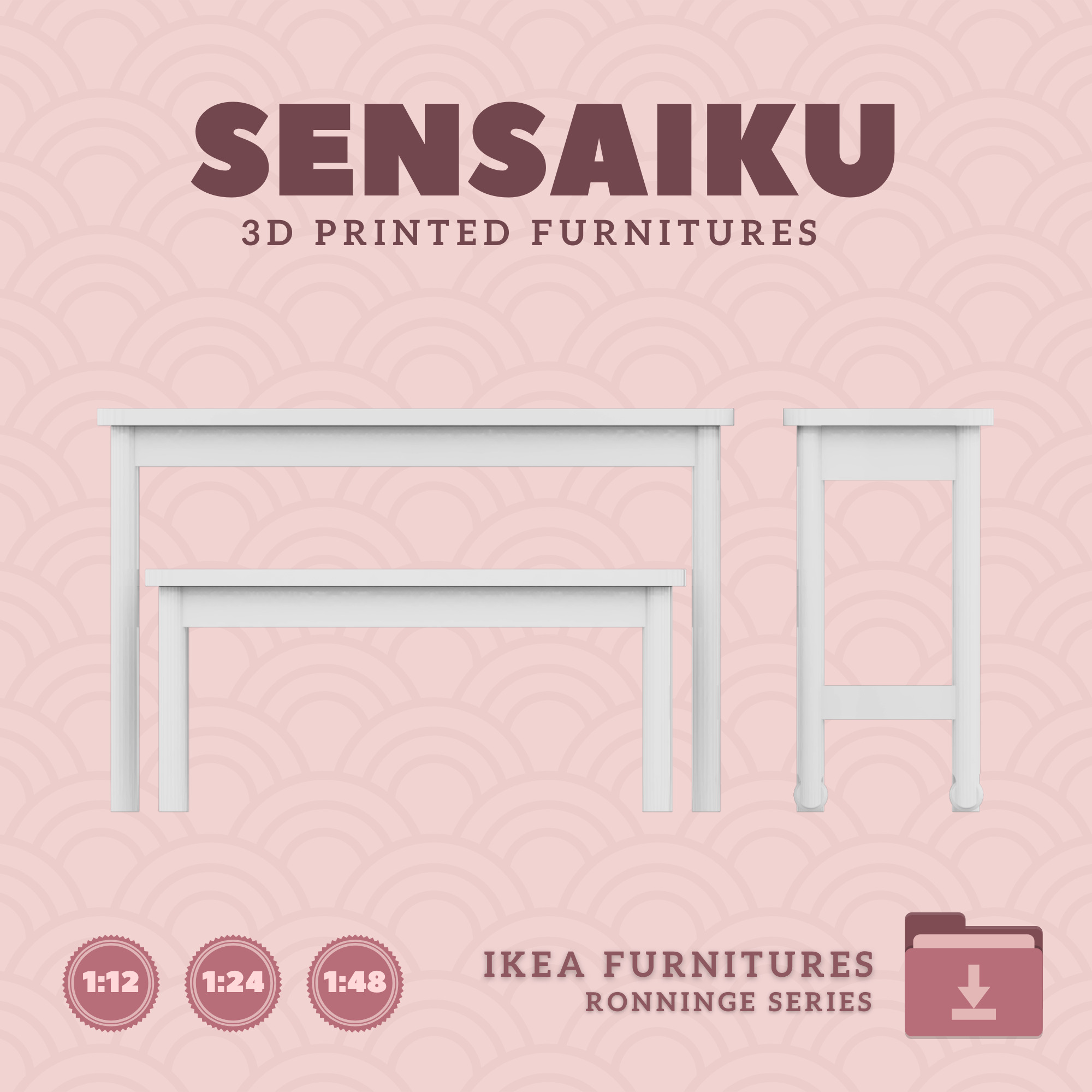 RONNINGE Table Bench and Cart for Dollhouse - IKEA - 3D Print 3D print model_2