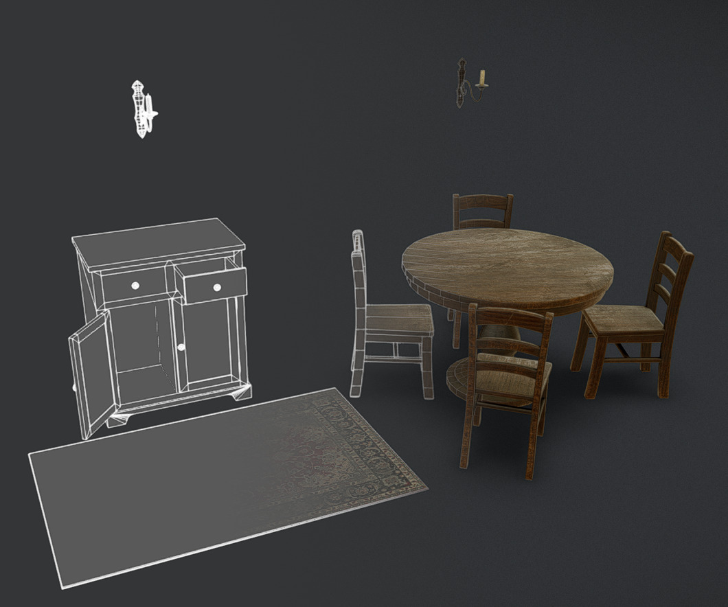 Old Furniture Pack Low-poly 3D model_7
