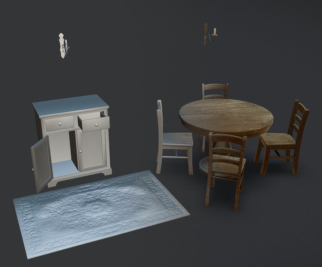 Old Furniture Pack Low-poly 3D model_6