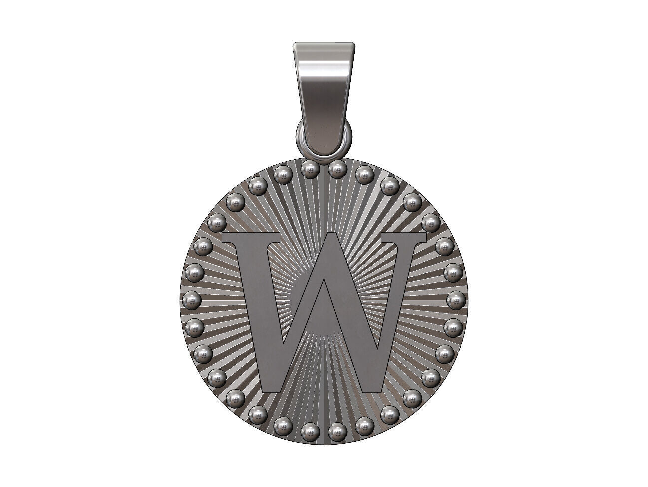 W letter initial faceted sunrays beaded coin pendant charm 3D print model_10