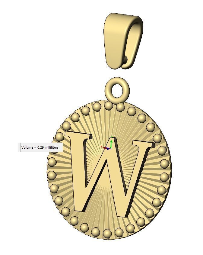 W letter initial faceted sunrays beaded coin pendant charm 3D print model_12