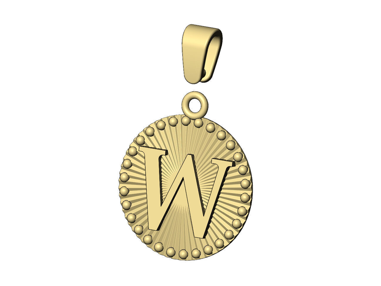 W letter initial faceted sunrays beaded coin pendant charm 3D print model_5
