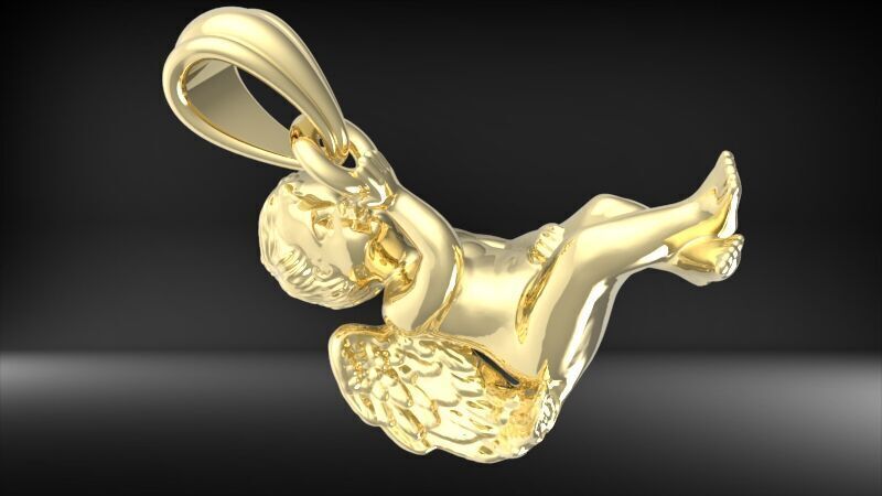 Vintage Cherub Baby Angel Heaven Wings Necklace Jewelry 3D print model_2
