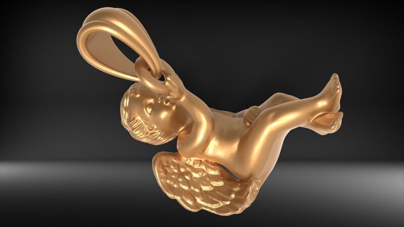 Vintage Cherub Baby Angel Heaven Wings Necklace Jewelry 3D print model_21