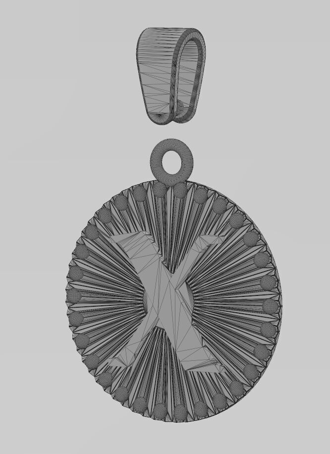 X letter initial faceted sunrays beaded coin pendant charm 3D print model_13
