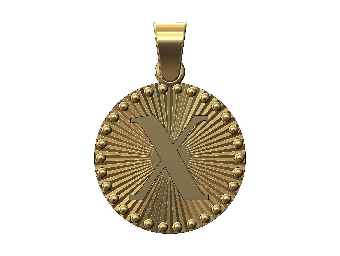 X letter initial faceted sunrays beaded coin pendant charm 3D print model_1