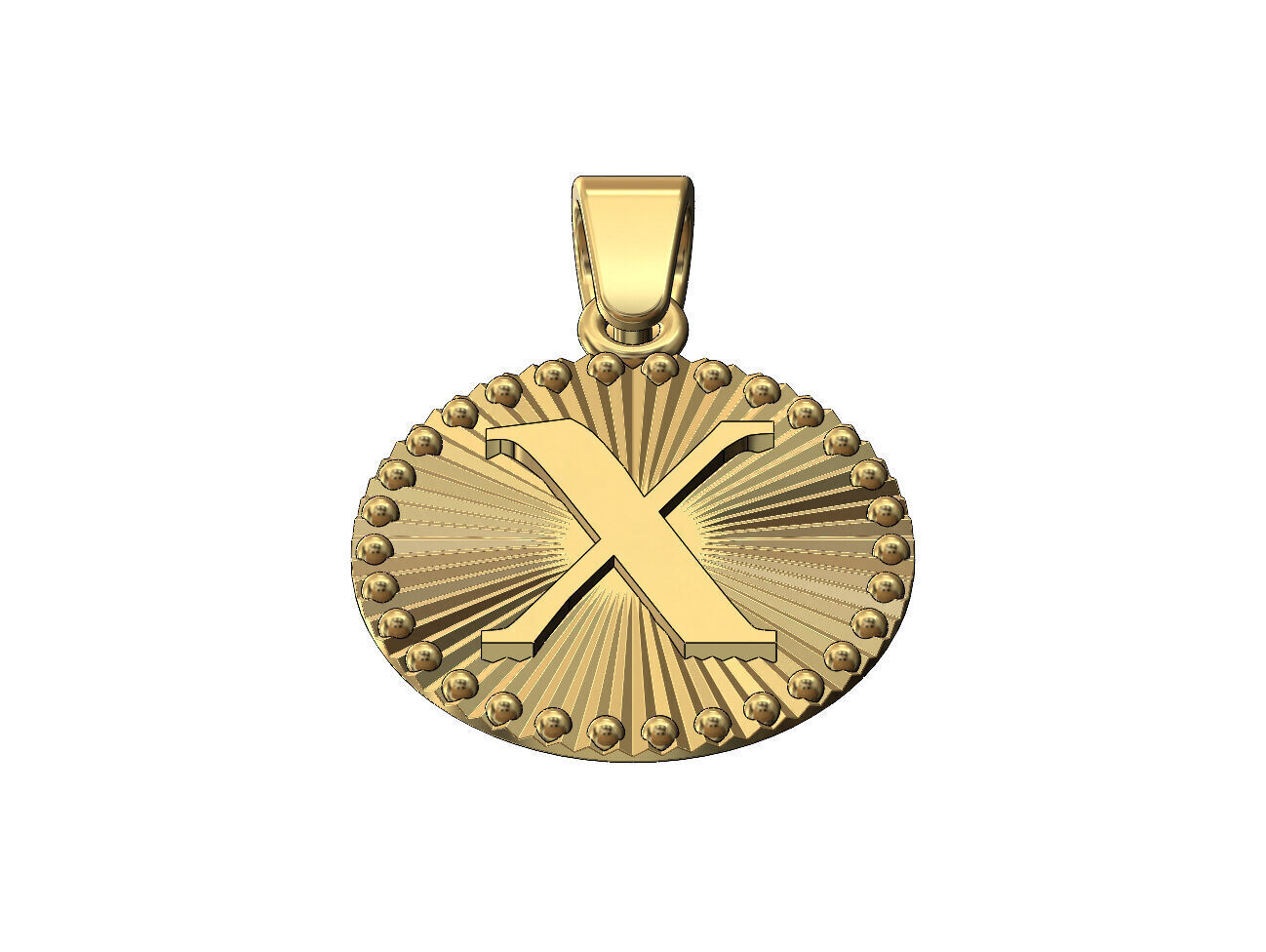 X letter initial faceted sunrays beaded coin pendant charm 3D print model_2