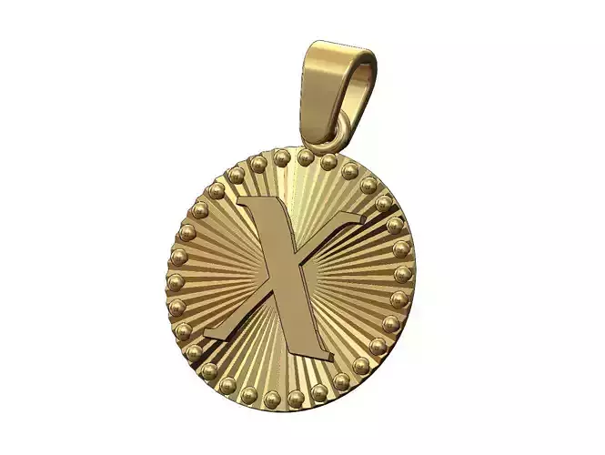 X  letter initial faceted sunrays beaded coin pendant charm
