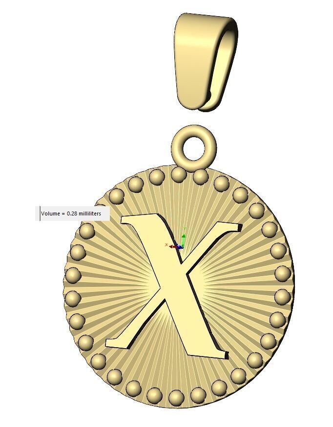 X letter initial faceted sunrays beaded coin pendant charm 3D print model_12